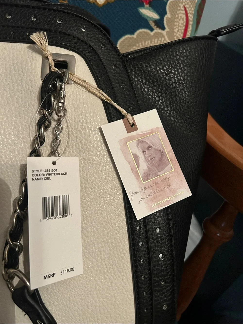 Jessica Simpson Black & White Chain-Handle Tote Bag - Stylish Women's Handbag